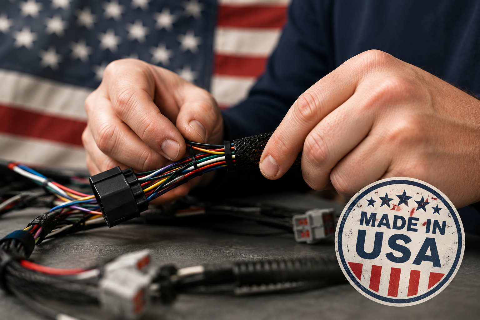 Custom wire harness assembly manufactured in the USA by Rel-Tech Electronics